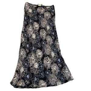 Vintage Y2K Old Navy Maxi Skirt Floral Black Blue Size 8 Bohemian Fairy